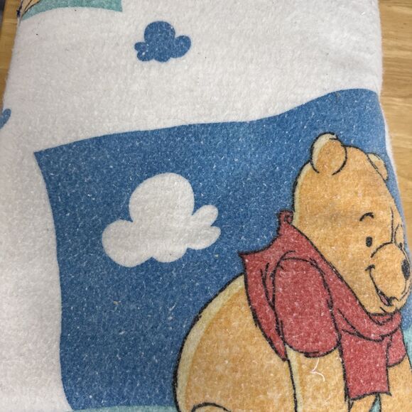 Vtg Disney Winnie The Pooh Piglet Blanket Clouds 93” X 70” Blue Binding Twin Bed - Picture 2 of 13